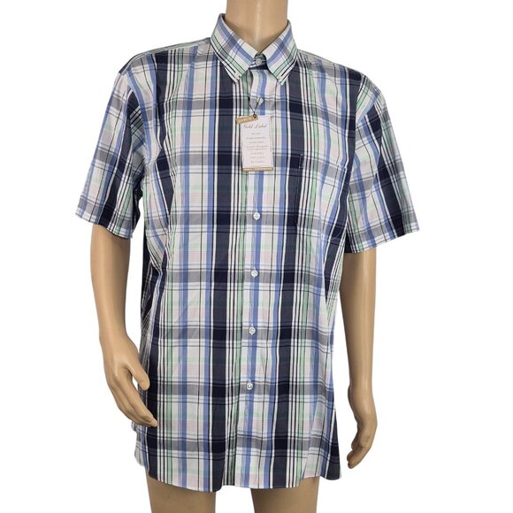 Roundtree & Yorke Gold Label Men's Shirt Size XXL Short S White Blue  Plaid (45) - Picture 2 of 11